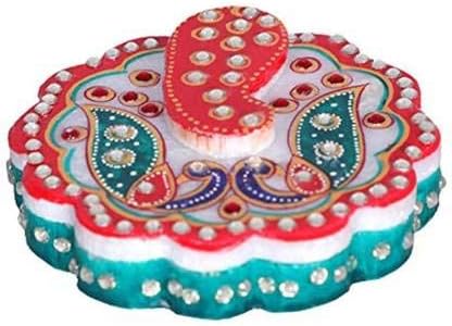 שיש מסורתי מסורתי בסגנון עגול Rajasthani Chopra | תיבת קומקום / רולי | Sindoor Box | עיצוב ביתי קופסת